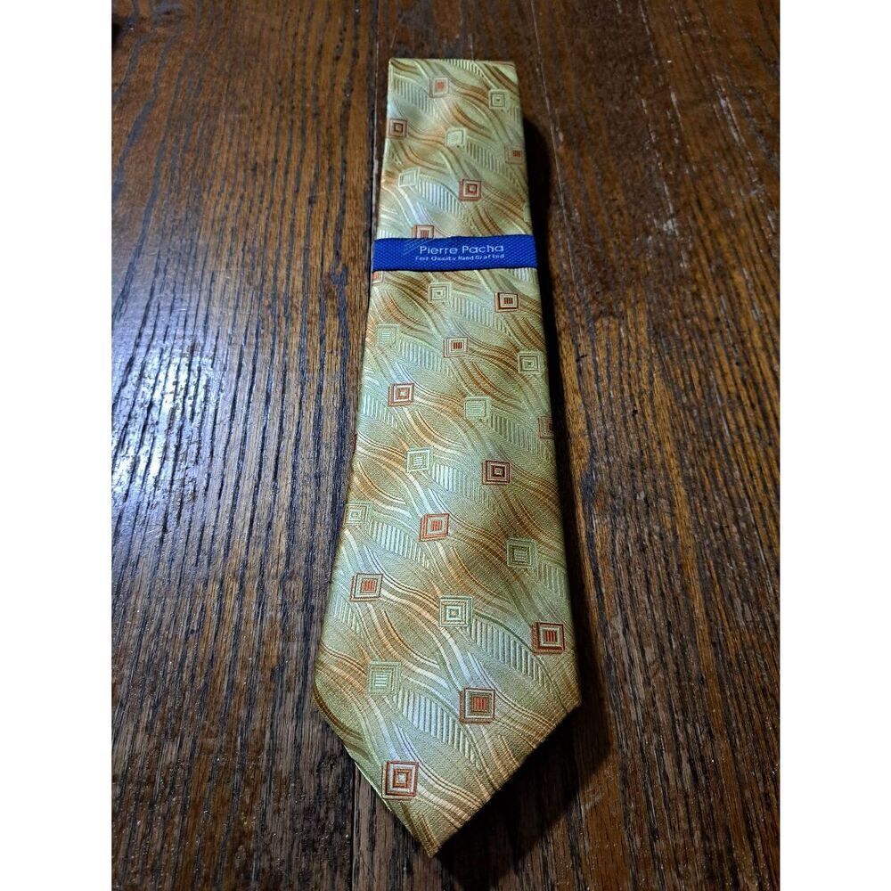 New Pierre Pacha Handmade Gold Orange Mens Dress Neck Tie